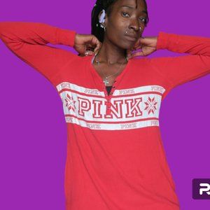 PINK Victoria's Secret thermal snowflake christmas pj pajama top in red white S